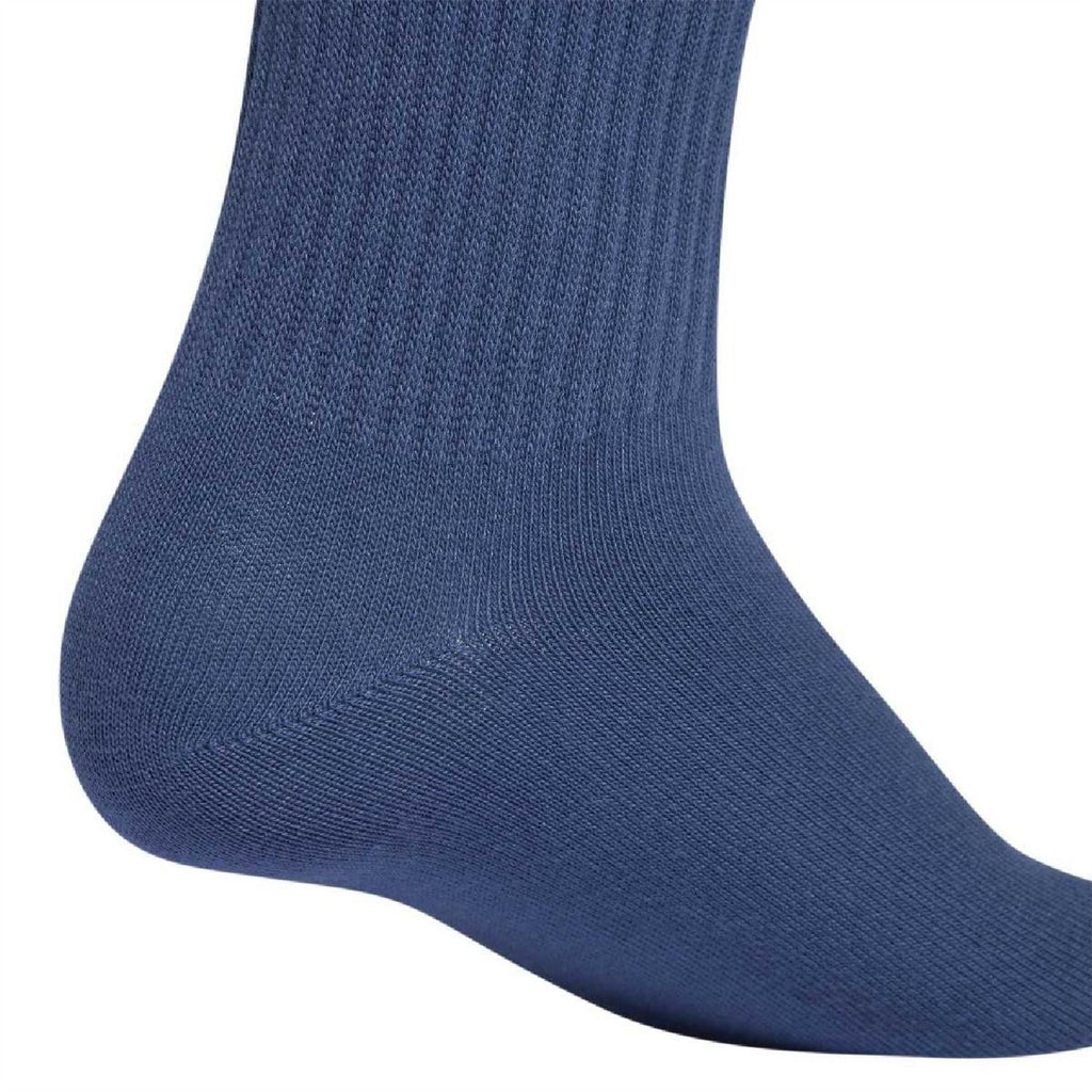 Navy adidas Originals long crew sock close-up with ribbed knit and smooth toe