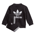 Infants black crew sweatshirt and jogger pants set with adidas logo and striped details