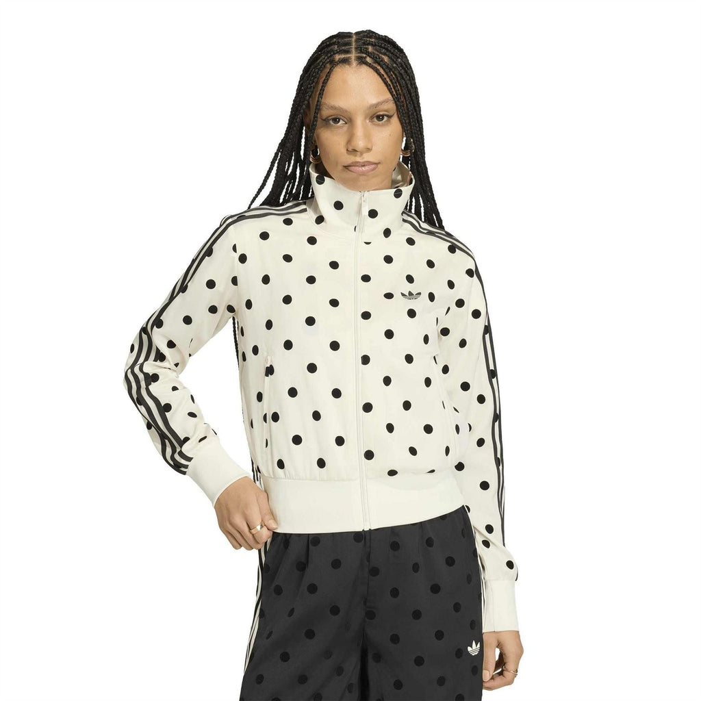 adidas Originals polka-dot hooded track jacket, off-white with black dots