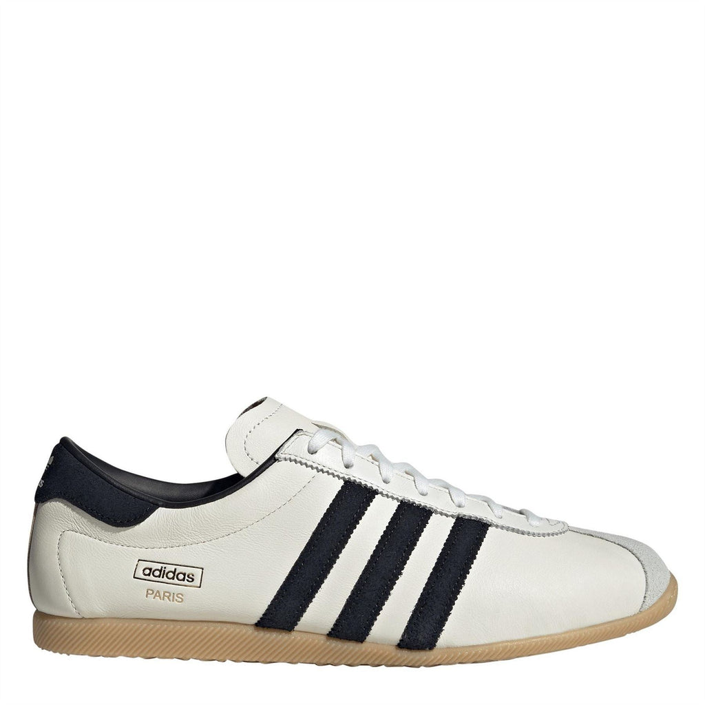 Adidas Originals low-top sneakers, white leather with black three stripes and gum sole