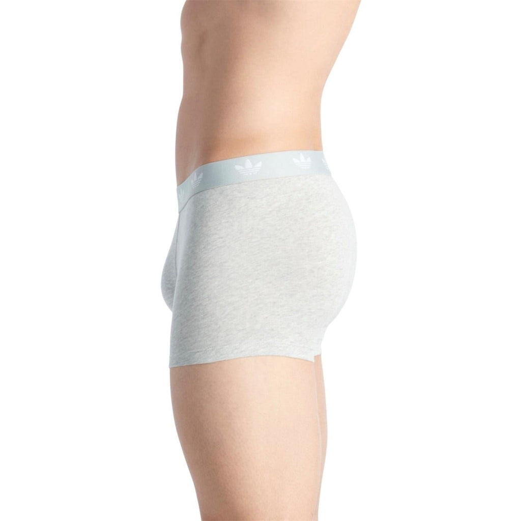 Men's light grey adidas logo boxer trunks, side view with branded waistband