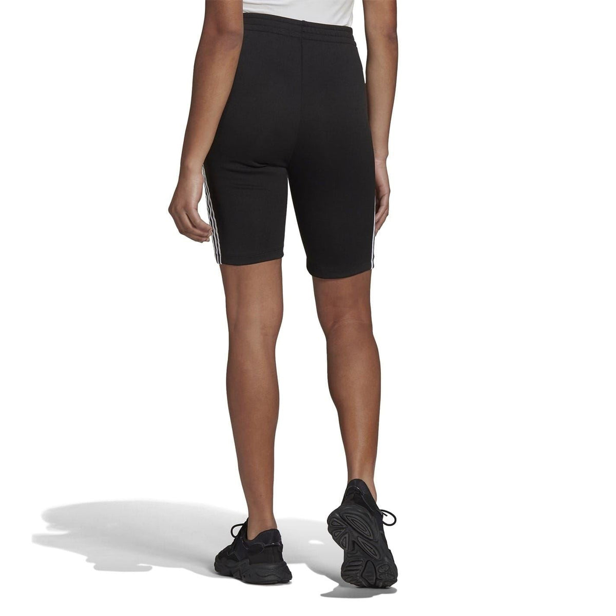 Black slim-fit athletic shorts with straight back hem and pull-on style