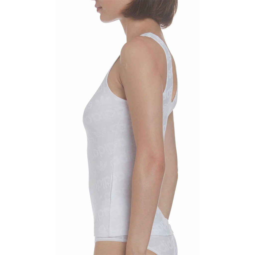 adidas Originals logo vest featuring all-over branding, sleeveless design, and casual fit, ideal for sporty and streetwear styles.