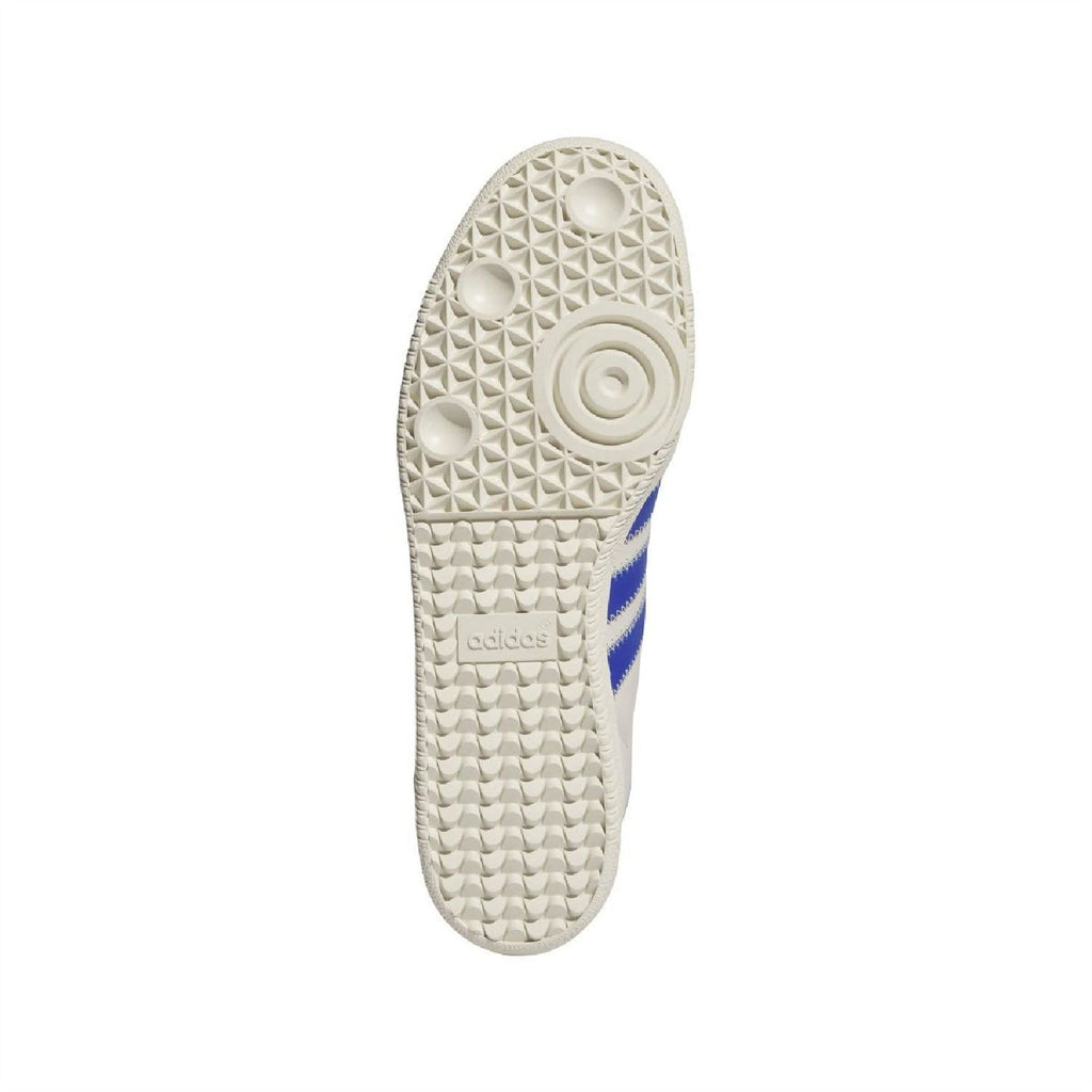 White adidas Originals Samba trainers outsole, textured tread with blue stripe detail