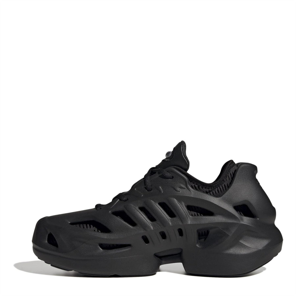 adidas Adifom low-top sneakers in black, side view with perforated sculpted panels