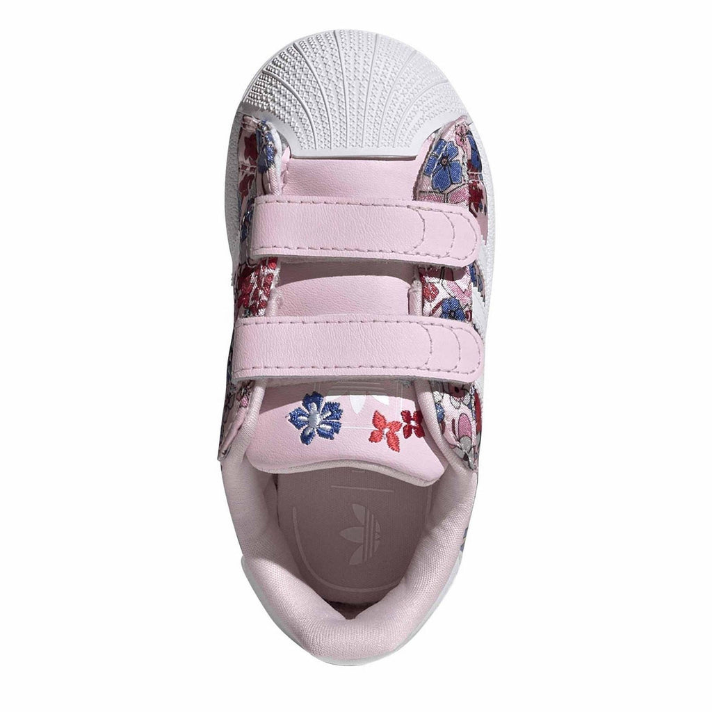Infants' adidas trainers, light pink toe strap with colorful floral print