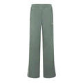Green adidas track pants with elastic waistband and side stripe, trefoil logo
