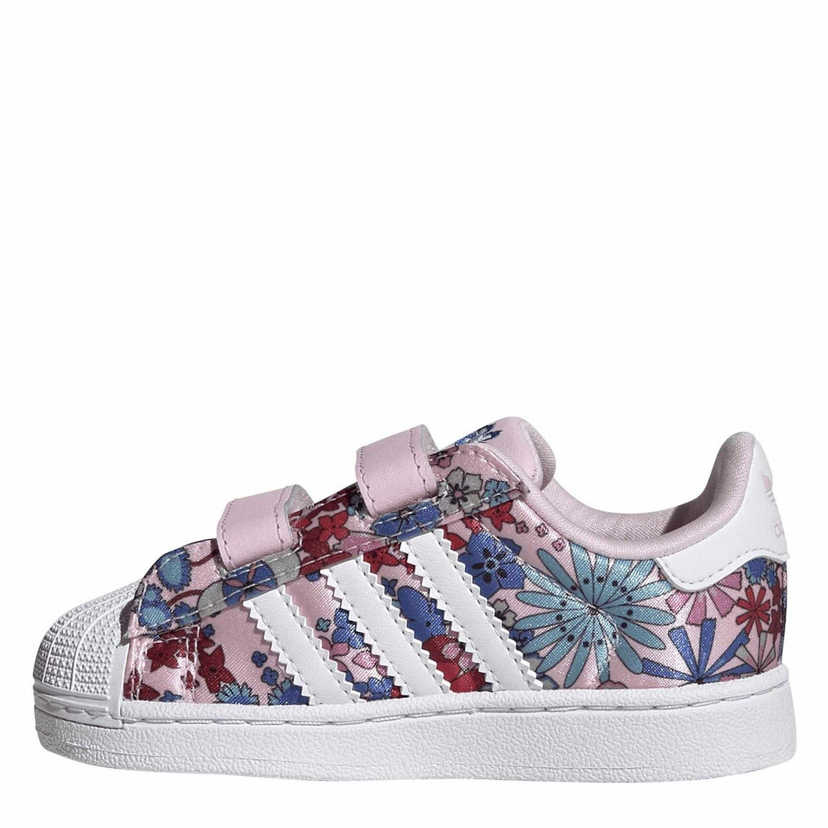 Infants' adidas low-top trainers, light pink floral upper, two hook-and-loop straps