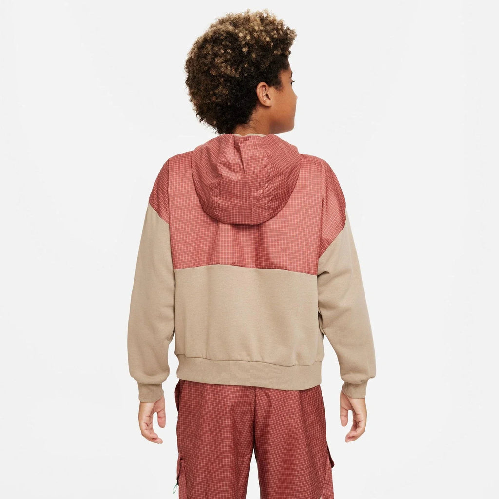Kids Nike Outdoor Play Fleece Hoodie Khaki Long Sleeve 1/2 Zip RED589