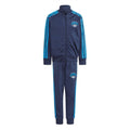 Indigo adidas tracksuit set with blue side stripes, zip jacket and matching joggers