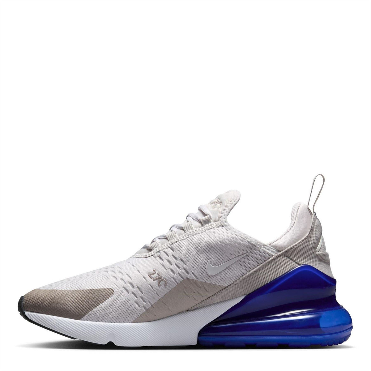 Air Max 270 sneaker in light grey with blue side air sole