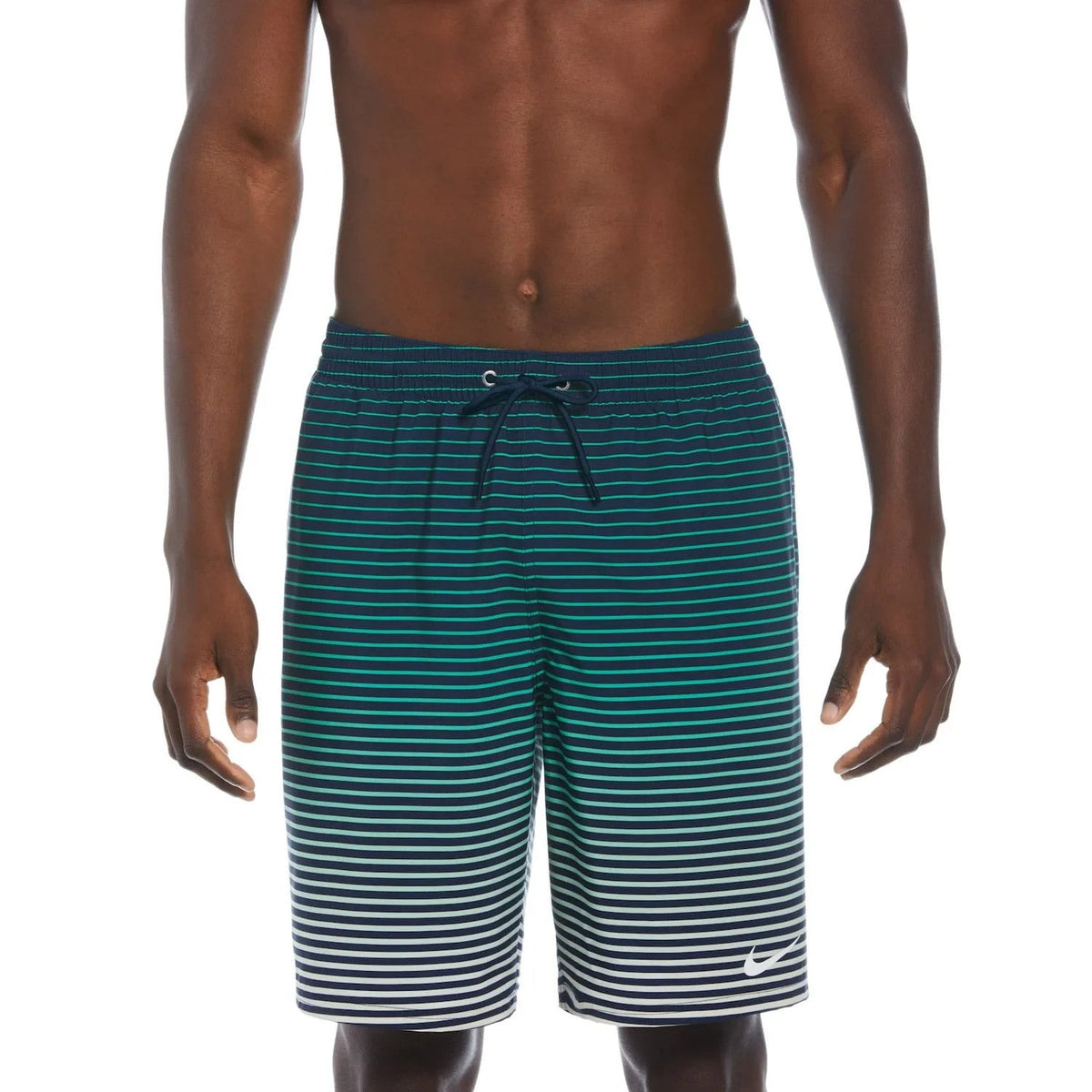 Men's Nike Swim Trunks Navy Stretch Fade Stripe Drawstring Waist FTS986