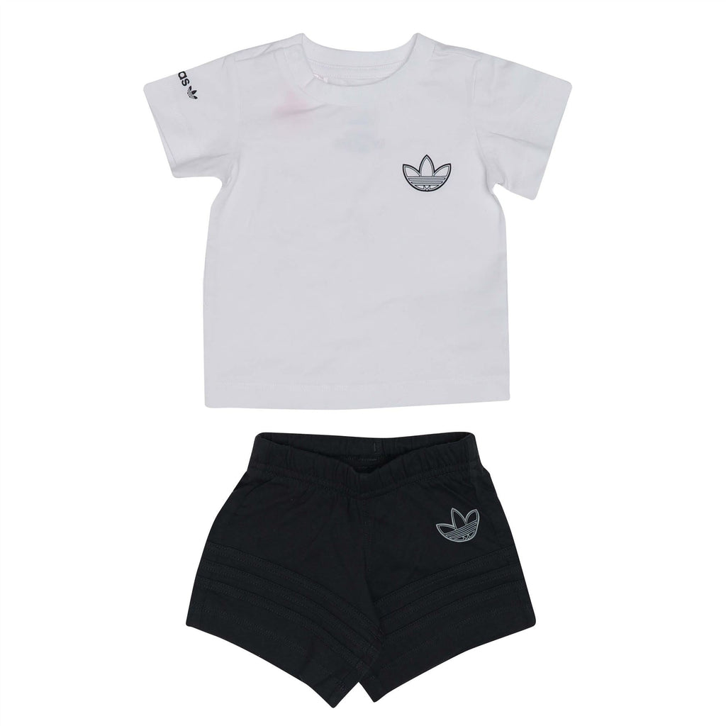 Infants' white T-shirt and black shorts set with adidas trefoil logos