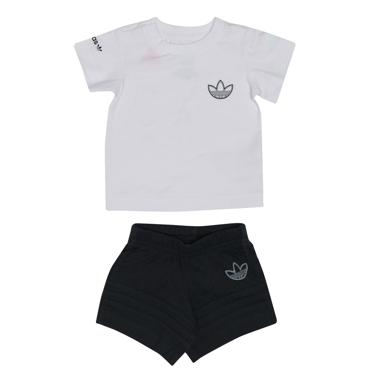 Infants' white T-shirt and black shorts set with adidas trefoil logos