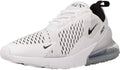 Women's Nike Air Max 270 sneakers, white knit upper with black Swoosh and air-cushioned sole