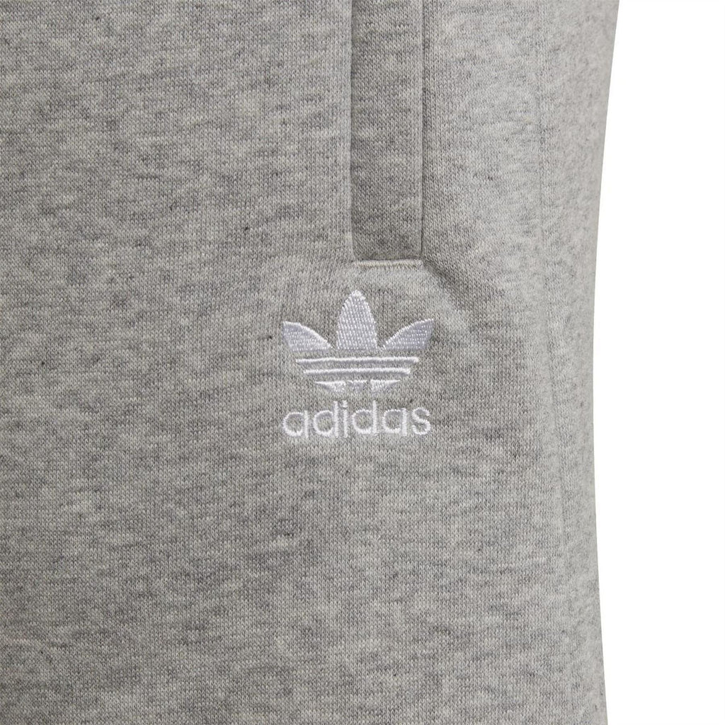 Grey adidas Originals shorts with white adidas trefoil logo