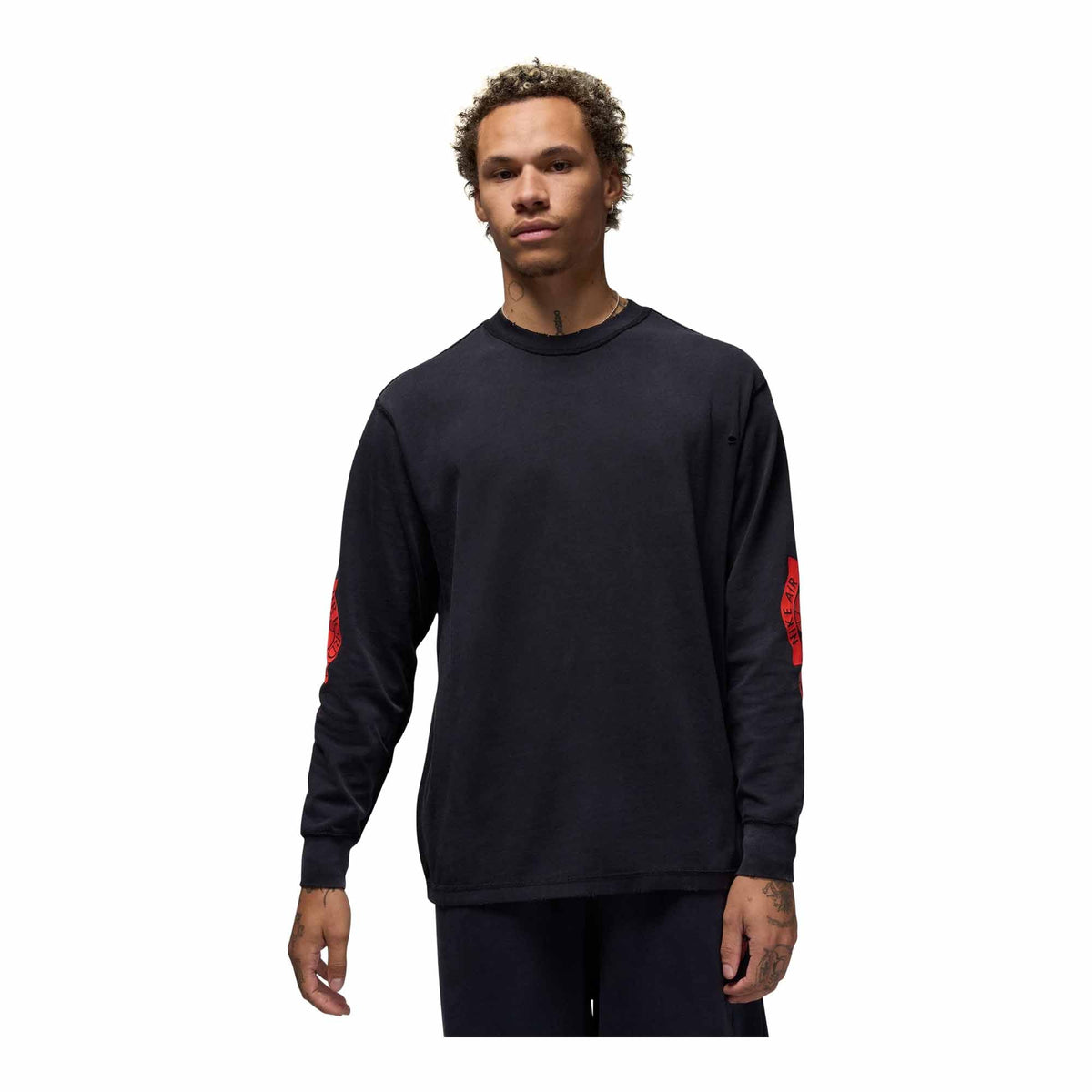 MENS JORDAN RARE AIR LONG SLEEVE T SHIRT_BLACK/CHILE RED
