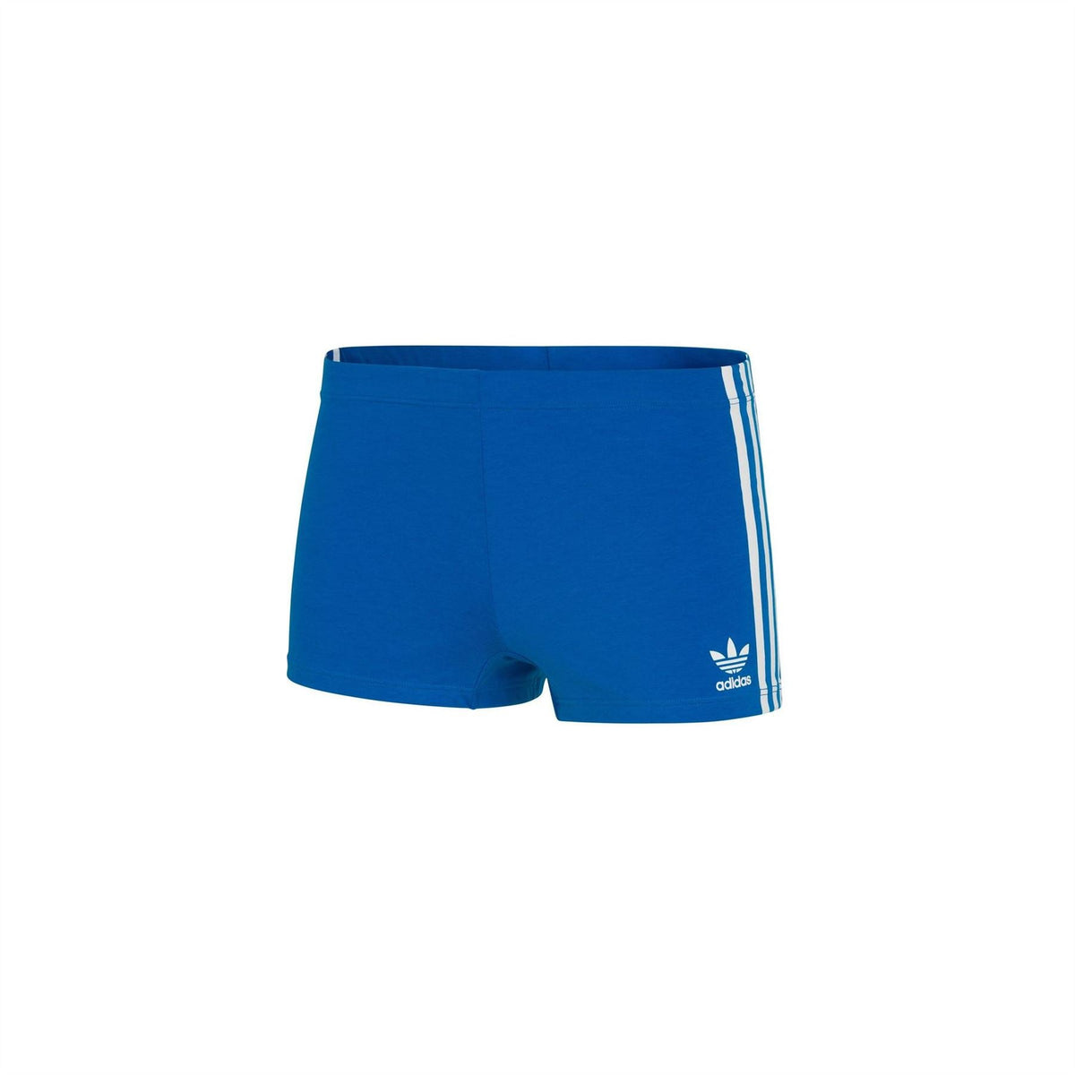 Blue adidas cotton shorts with white side stripes and logo