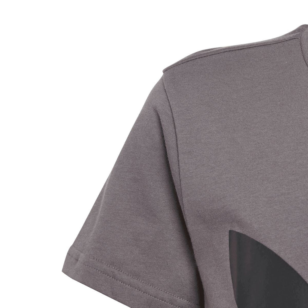 Grey junior T-shirt with short sleeve and side seam detail near the adidas logo.