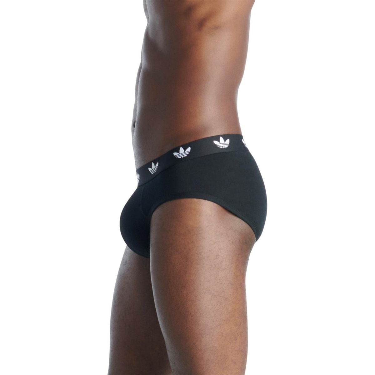 Men's black cotton briefs with logo waistband, side view