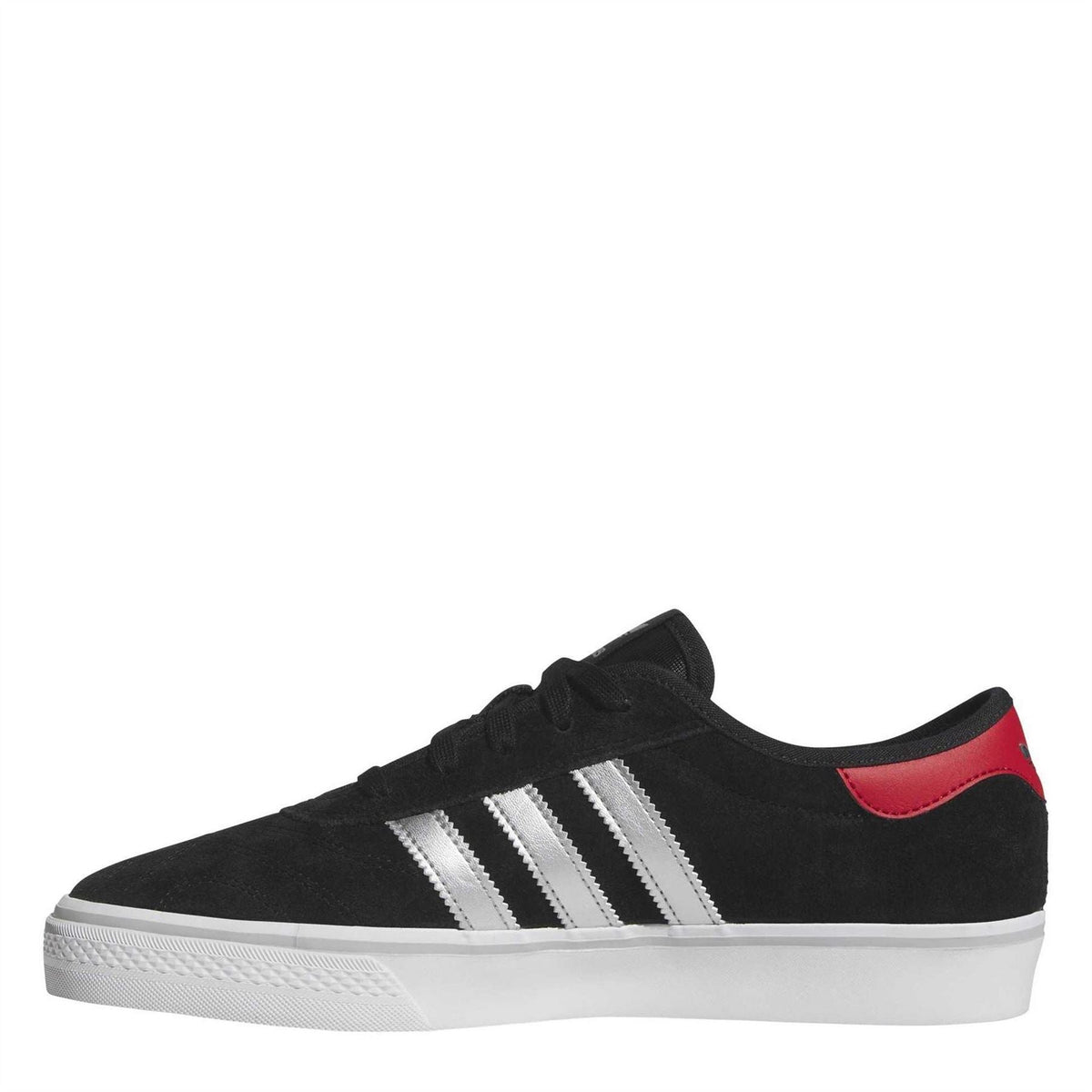 Black adidas Adiease lace-up trainers with three white stripes and red trim