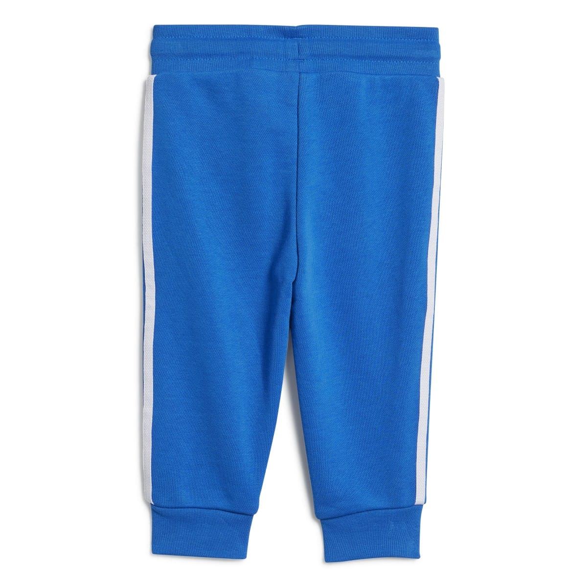 Infant blue jogger pants with elastic waistband and ribbed cuffs