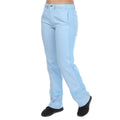 Light blue denim track pants with buttoned cuffs and drawstring waist