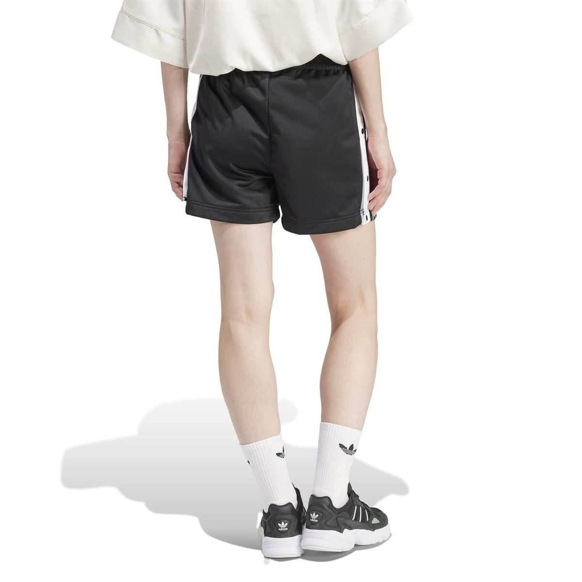 adidas Adibreak athletic shorts, black with elastic waist and white side stripe detail