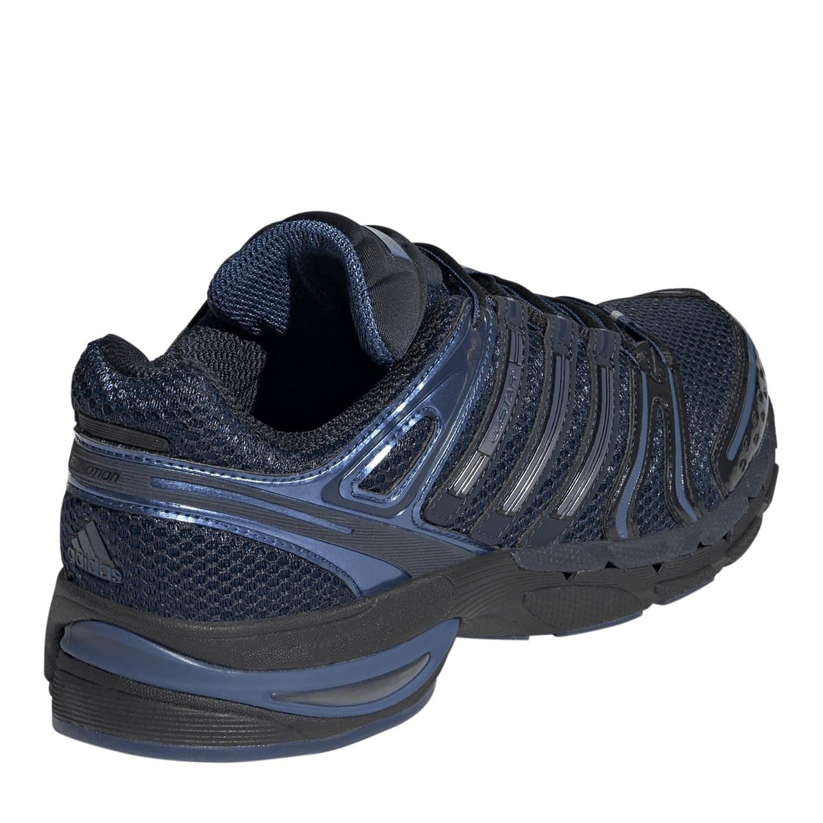 Dark blue adidas Originals lace-up sneakers, heel and collar view