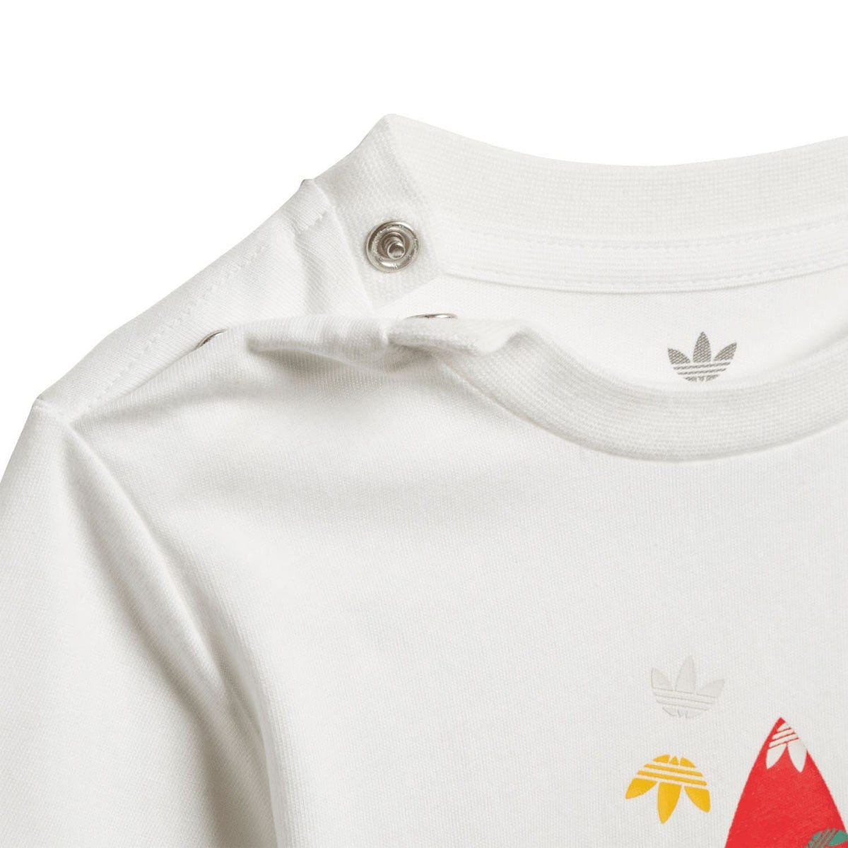 Infants white T-shirt collar with snap button and small adidas trefoil