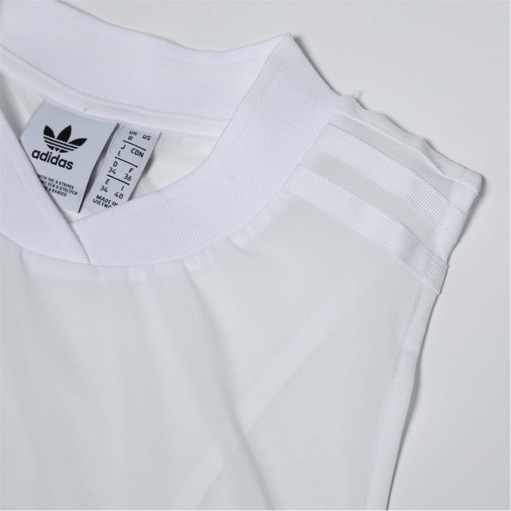 adidas Originals white crew-neck sleeveless dress with adidas label at collar