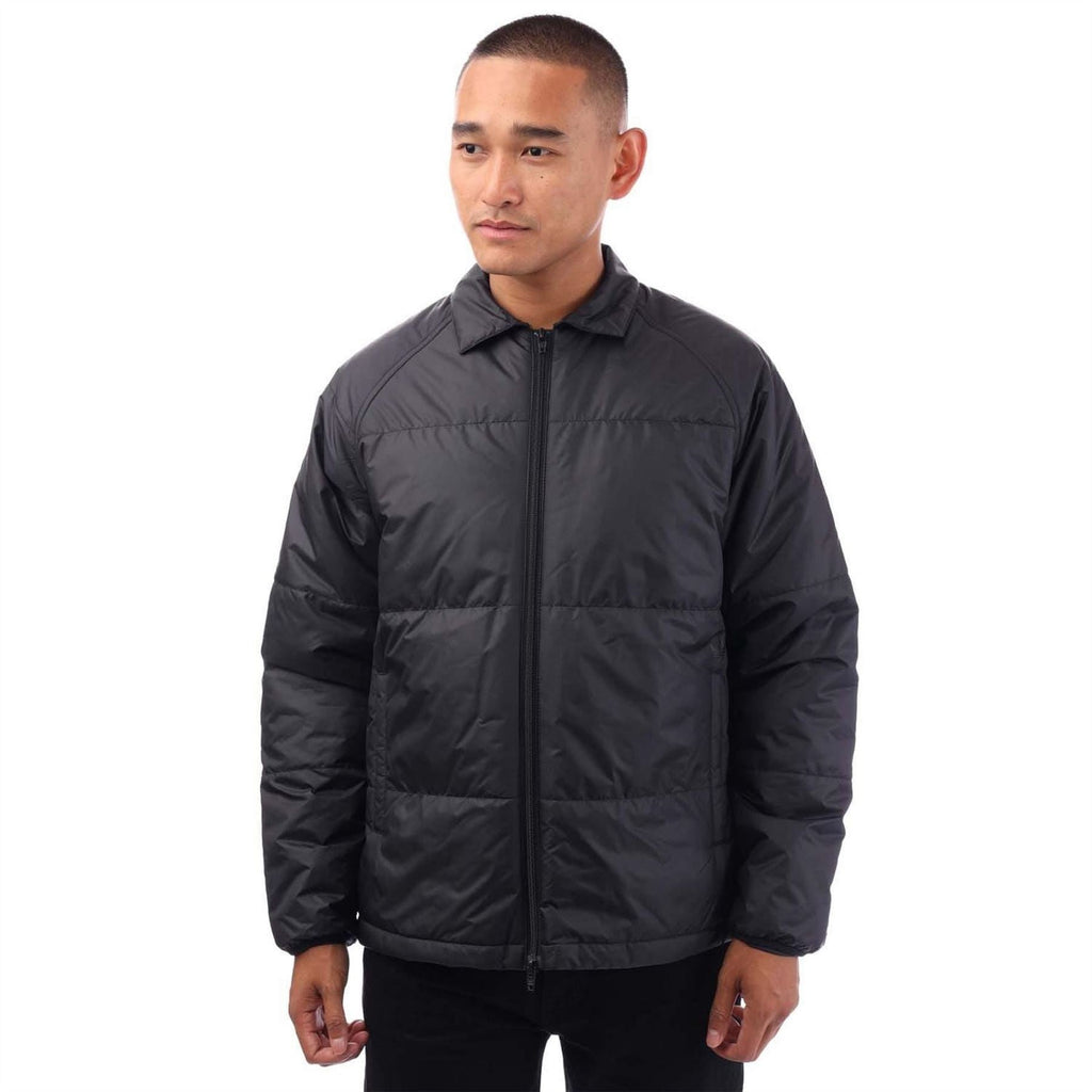 adidas Originals black coach jacket, full-zip with stand collar and padded quilted body