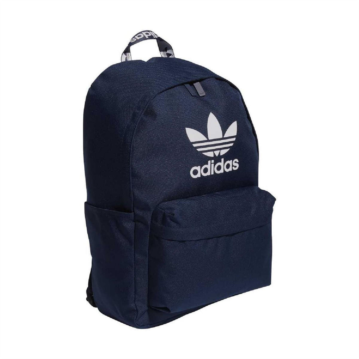 Dark indigo adidas Originals backpack with large front logo and top handle