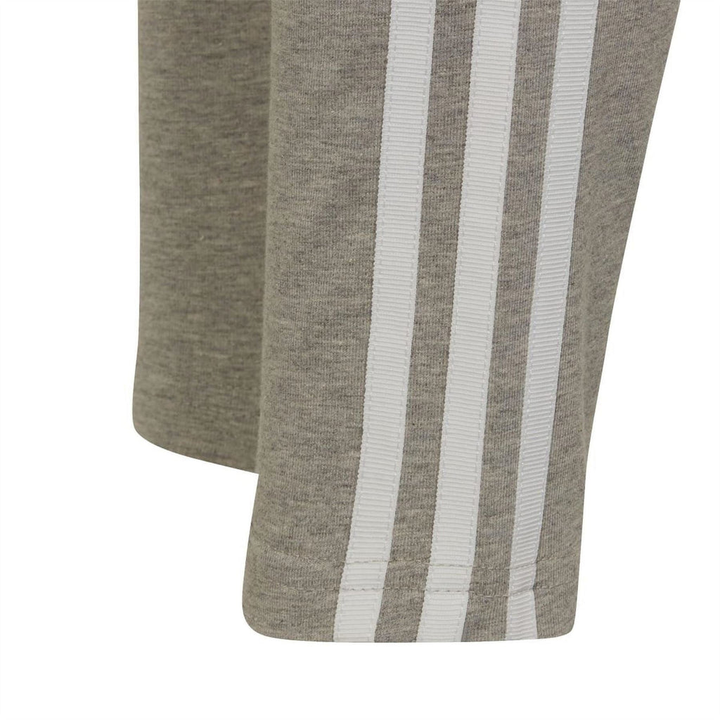 adidas Originals grey leggings with white triple stripes at lower leg