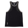 Black knit tank top with ribbed crew neckline, contrast trim, and Y-3 logo patch