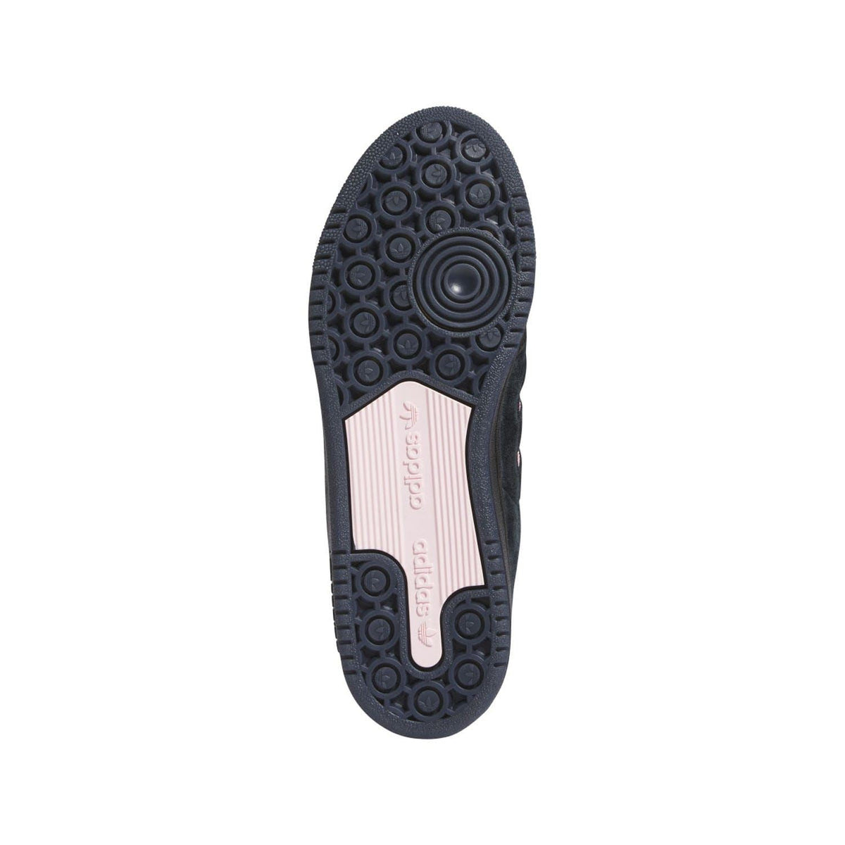Black rubber outsole for low-top sneakers with textured tread and adidas branding