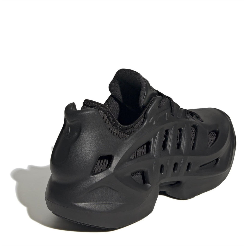 Black adidas Adifom low-top sneakers, heel and rear view with cushioned sole