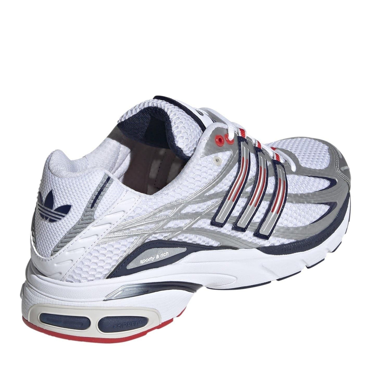 adidas Adistar lace-up low top sneakers, white mesh with red lace details and silver overlays