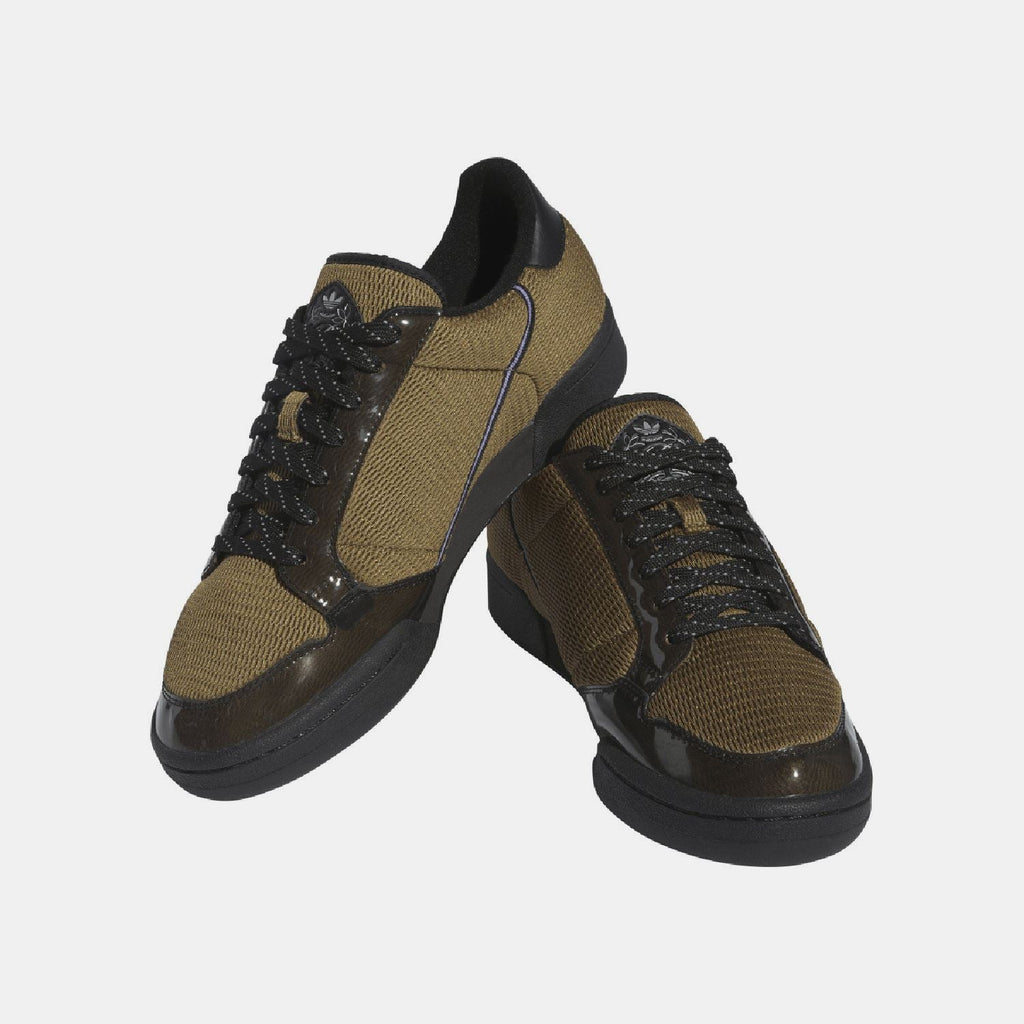 adidas Originals lace-up sneakers, khaki mesh with black overlays and rubber sole