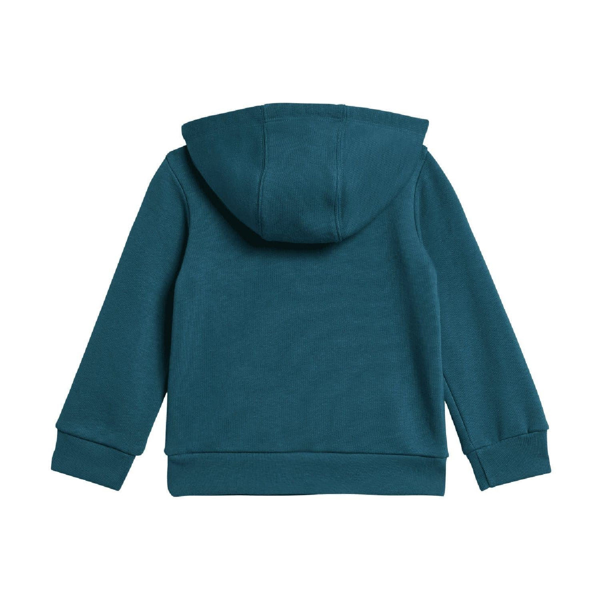 Teal infants hoodie back view with hood