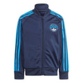 Infant adidas tracksuit jacket in indigo with zip front, logo patch, and blue side stripes