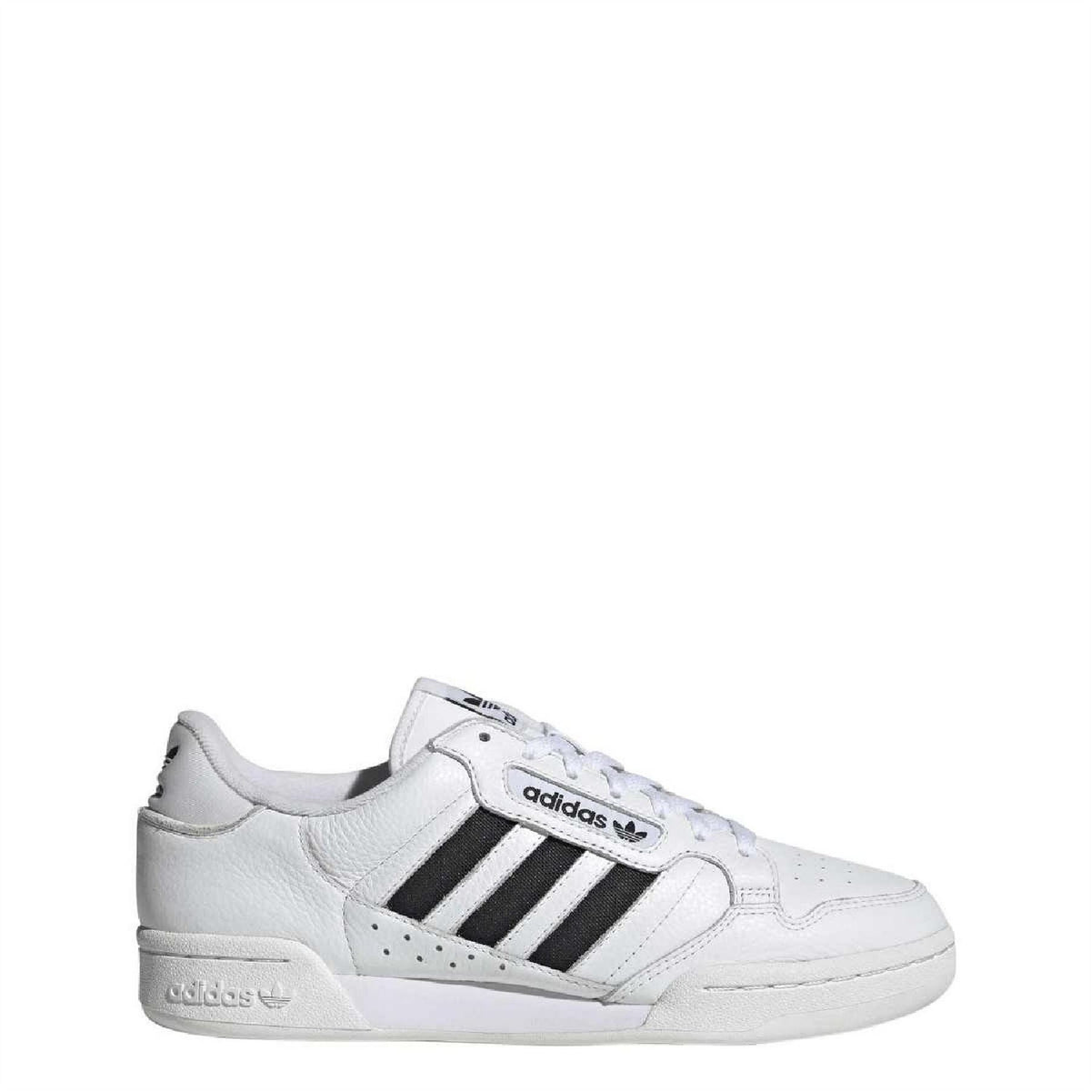 adidas Originals Continental 80 Stripes Trainers, classic white footwear with navy and red side stripes, casual sneaker style