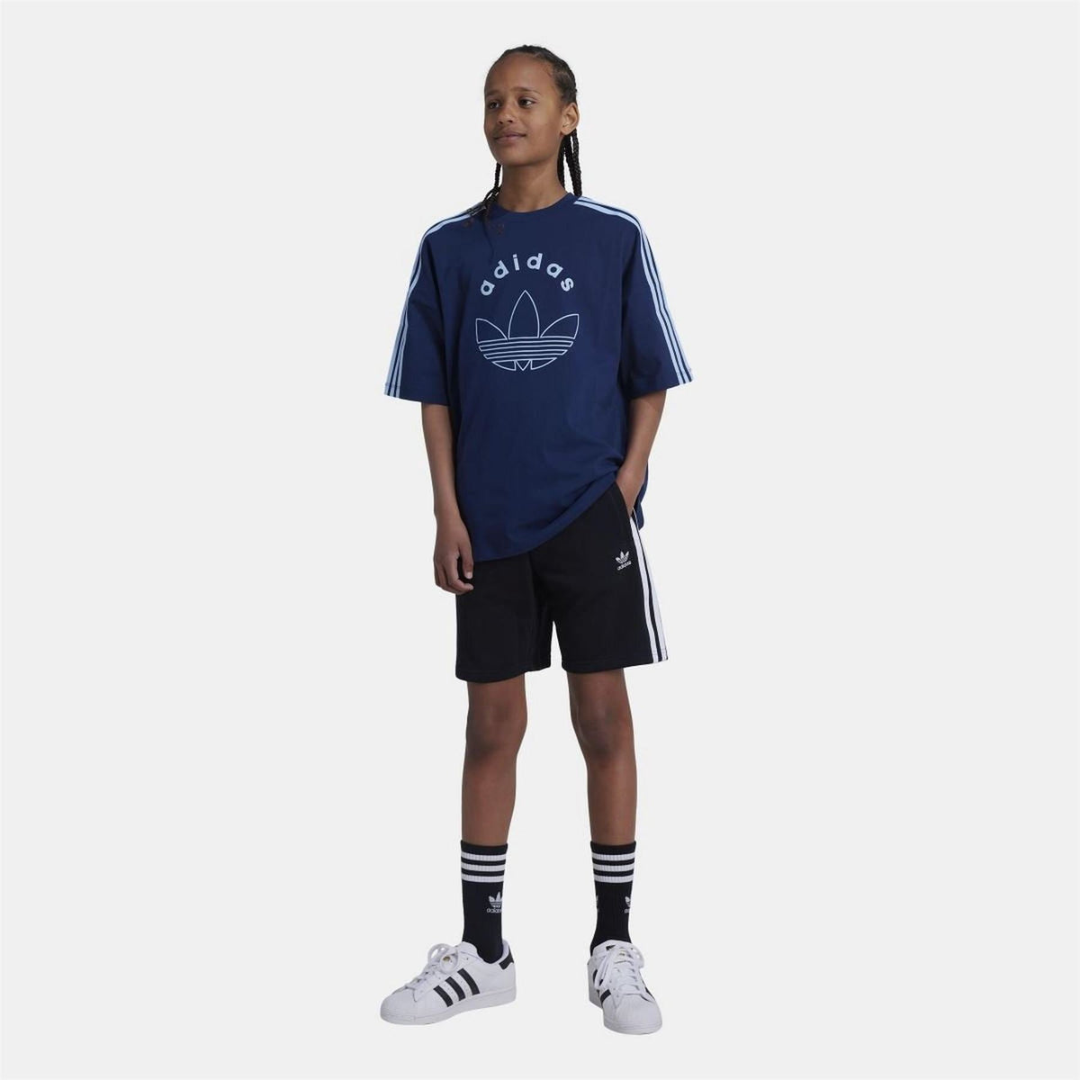 Junior adidas Originals Adicolor shorts in vibrant color, featuring an elastic waistband and classic sporty design for kids aged 8-16.