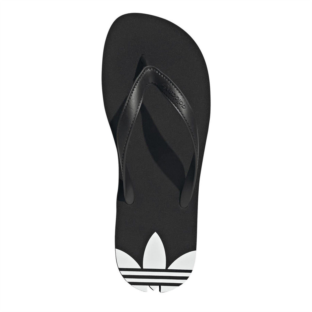 Black flip-flop insole with stitched thong strap and adidas logo on inner footbed
