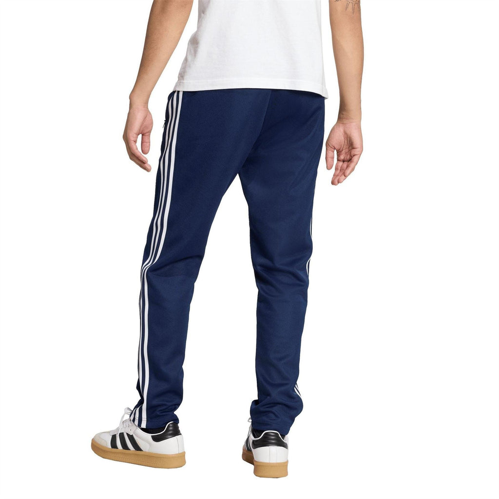 adidas Originals Beckenbauer slim track pants with open hems, navy and white side stripes