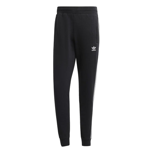 Black slim jogger pants with ribbed cuffs and adidas logo on thigh