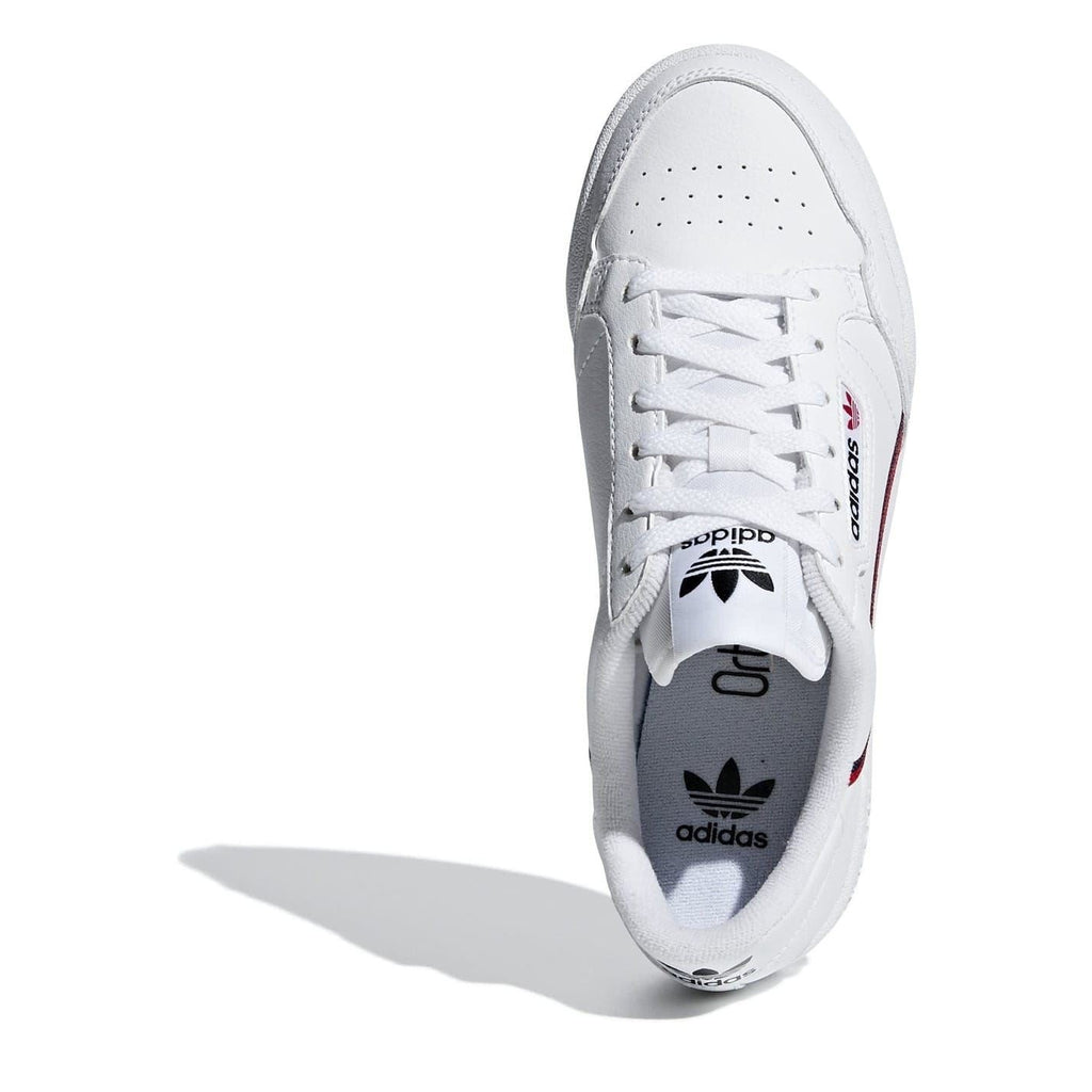 Adidas Originals Contnntl 80 low top sneakers for juniors, size 3-5, featuring classic design and white and blue color scheme.