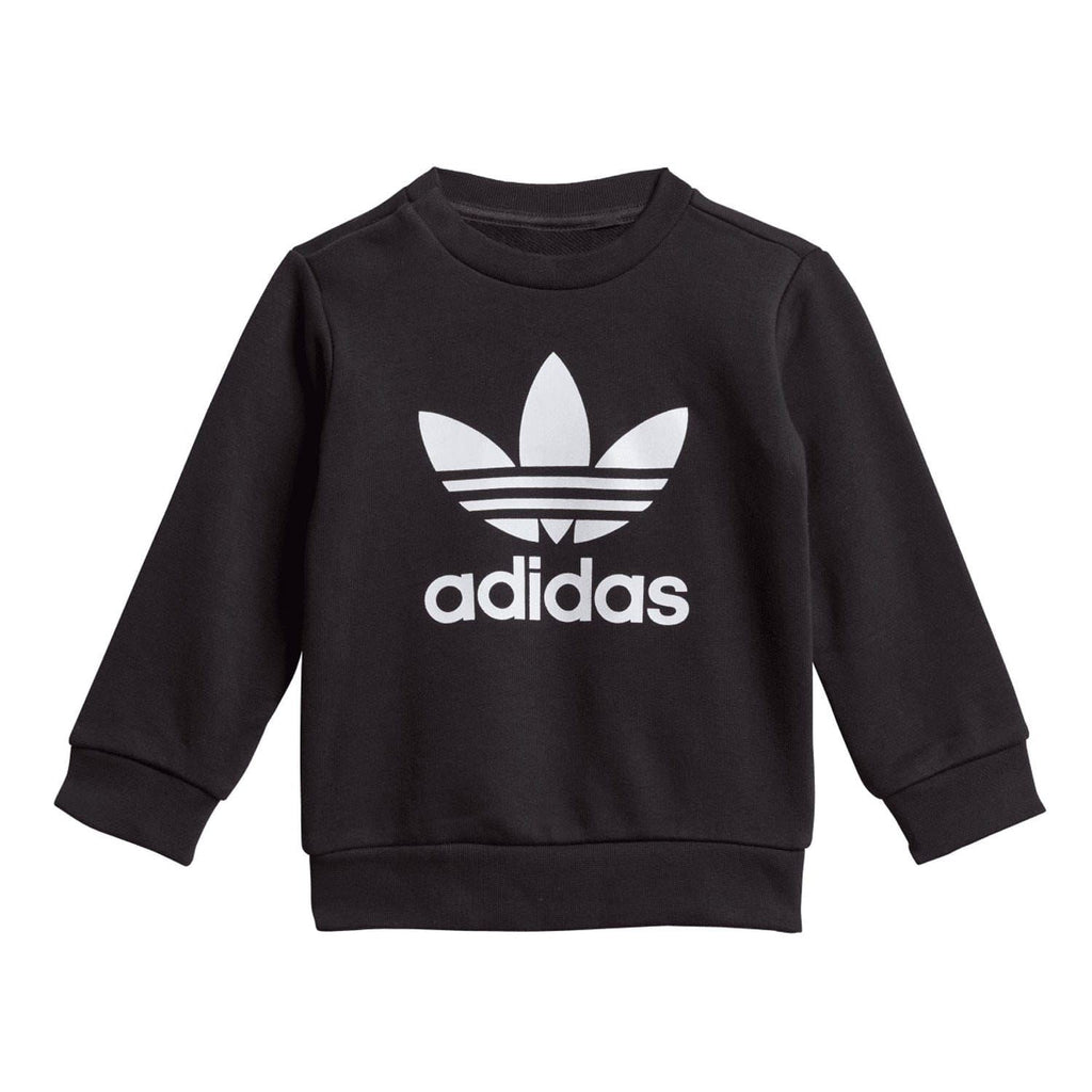 Infants black crew sweatshirt with adidas trefoil logo and ribbed cuffs