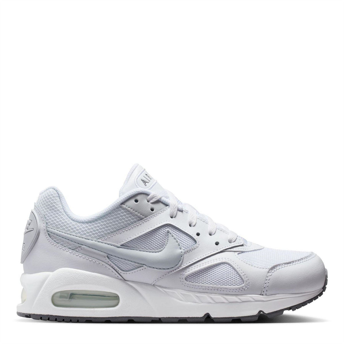 Women's white Air Max sneaker with gray overlays, lace-up, and visible air unit