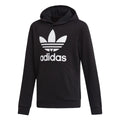 Black adidas Originals junior trefoil hoodie with white logo graphic and kangaroo pocket